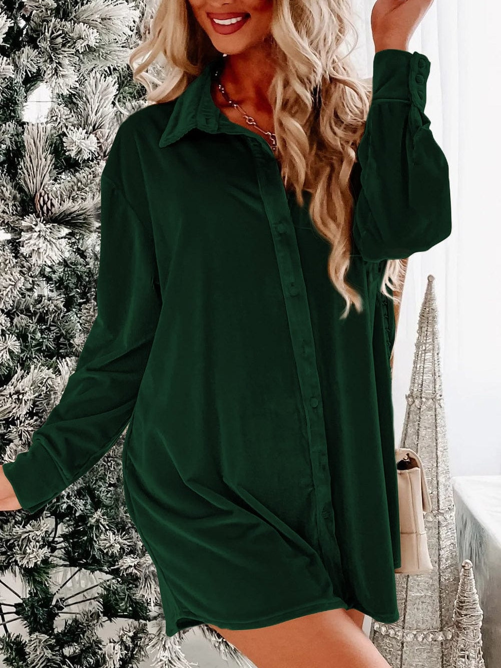 Green Velvet Square Neck Puff Sleeve Shift Mini Dress