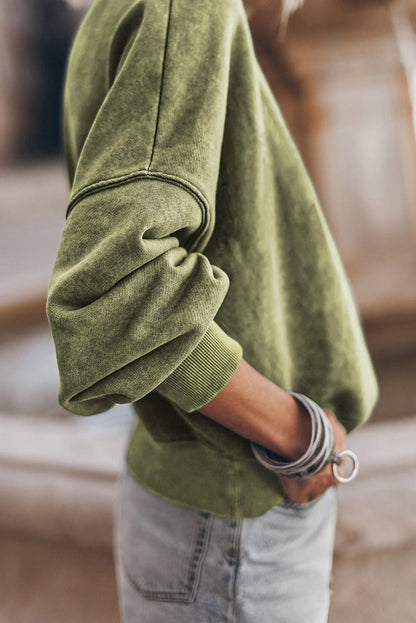 Green Vintage Drop Shoulder Round Neck Pullover Sweatshirt