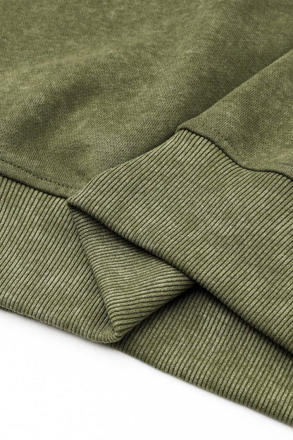 Green Vintage Drop Shoulder Round Neck Pullover Sweatshirt