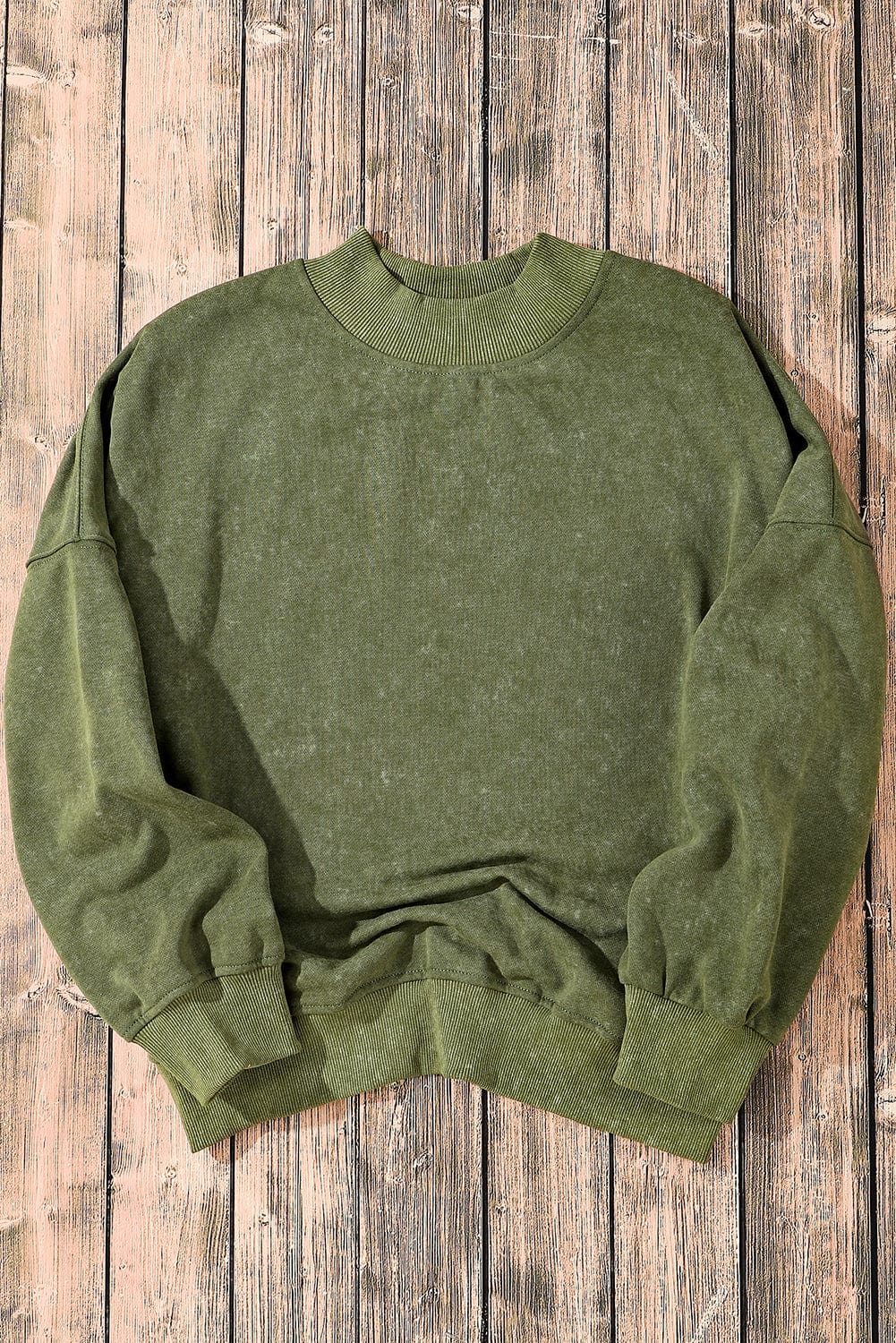Green Vintage Drop Shoulder Round Neck Pullover Sweatshirt