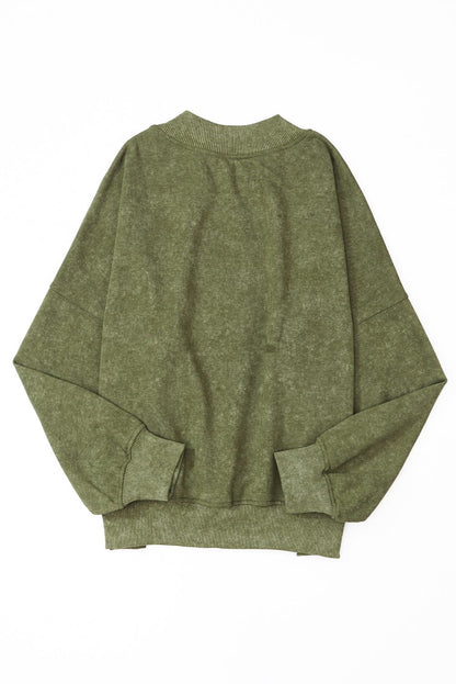 Green Vintage Drop Shoulder Round Neck Pullover Sweatshirt