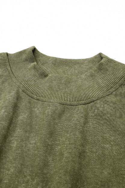 Green Vintage Drop Shoulder Round Neck Pullover Sweatshirt