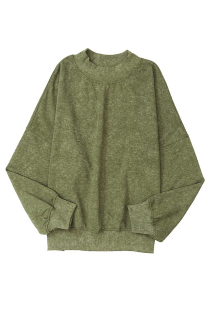 Green Vintage Drop Shoulder Round Neck Pullover Sweatshirt