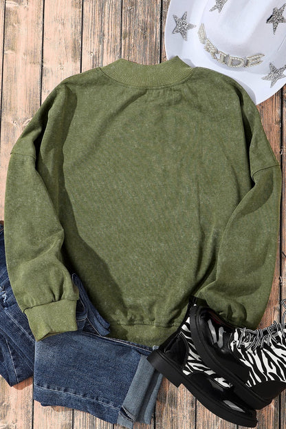 Green Vintage Drop Shoulder Round Neck Pullover Sweatshirt