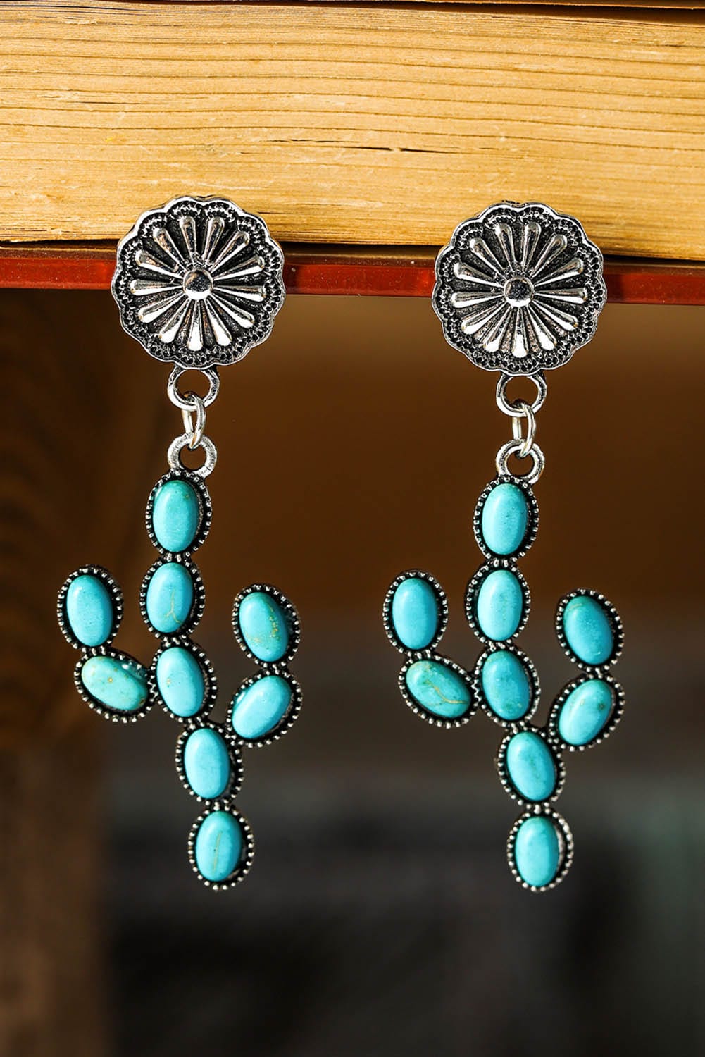 Green Vintage Turquoise Cactus Dangle Earrings