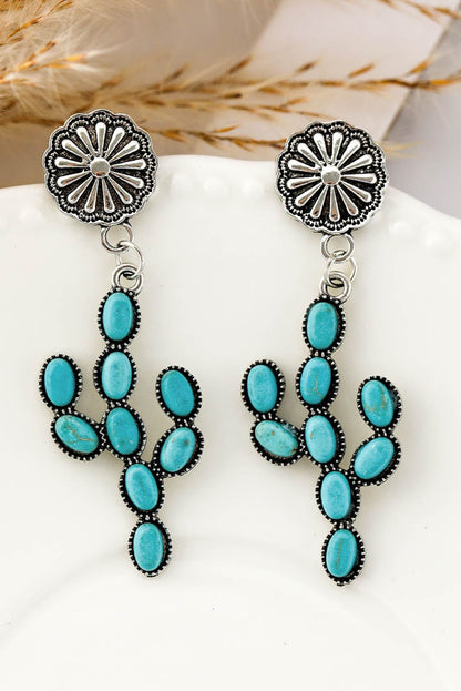 Green Vintage Turquoise Cactus Dangle Earrings