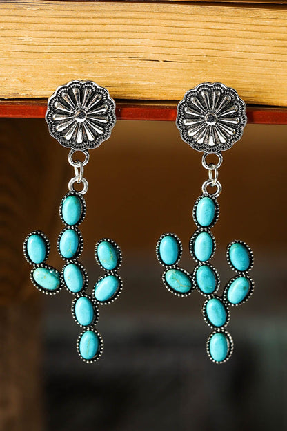 Green Vintage Turquoise Cactus Dangle Earrings