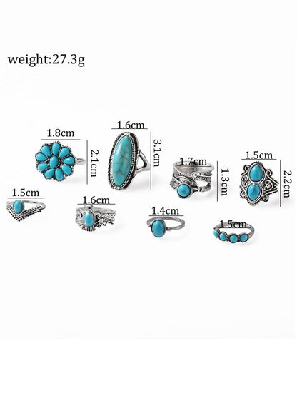Green Vintage Western Turquoise 8-piece Ring Set