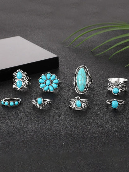 Green Vintage Western Turquoise 8-piece Ring Set