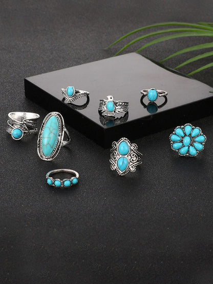 Green Vintage Western Turquoise 8-piece Ring Set