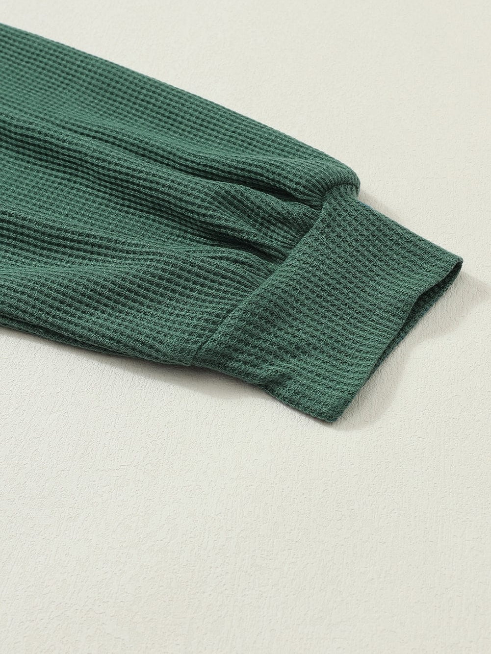 Green Waffle Knit Lace Detail Long Sleeve Top