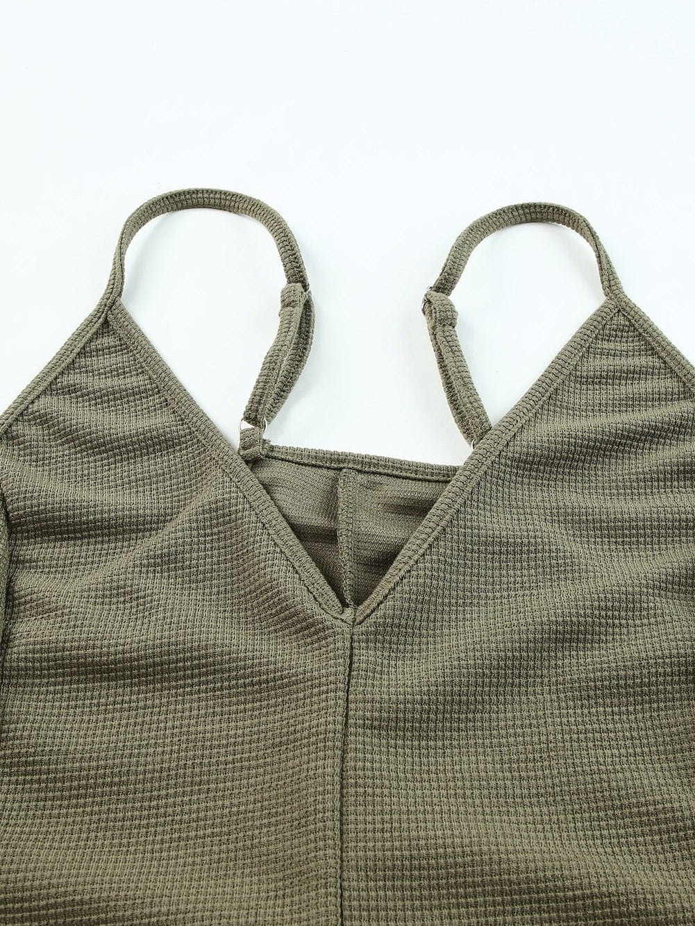 Green Waffle Knit Sleeveless V-Neck Casual Jumpsuit with Pockets