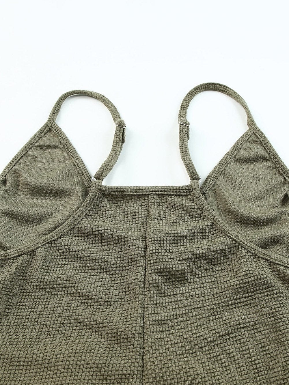 Green Waffle Knit Sleeveless V-Neck Casual Jumpsuit with Pockets