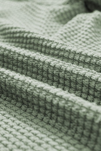 Green Waffle Knit T-Shirt with Petal Sleeves