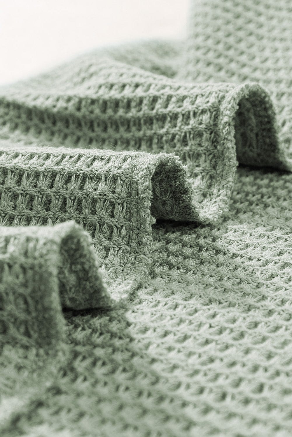 Green Waffle Knit T-Shirt with Petal Sleeves