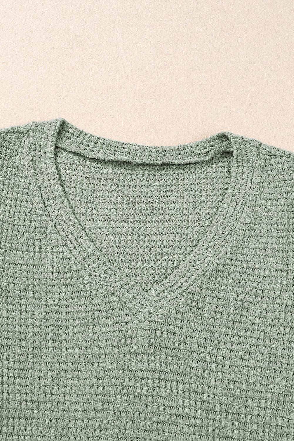 Green Waffle Knit T-Shirt with Petal Sleeves