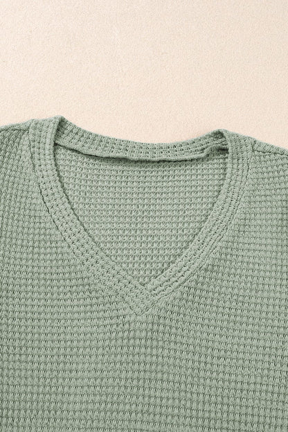 Green Waffle Knit T-Shirt with Petal Sleeves