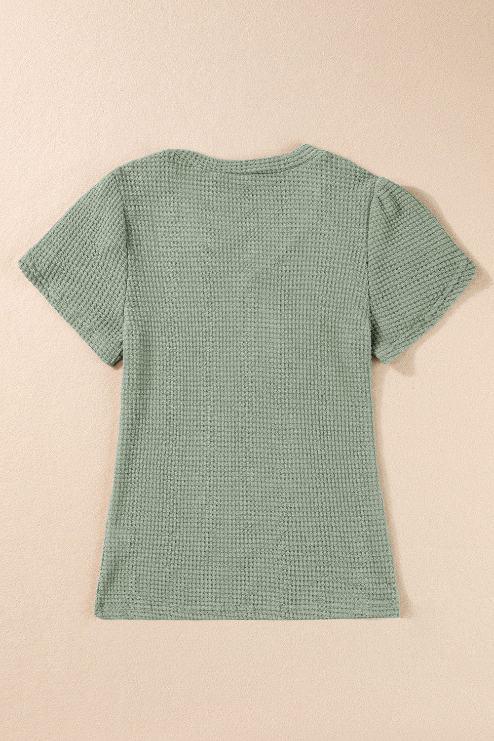 Green Waffle Knit T-Shirt with Petal Sleeves
