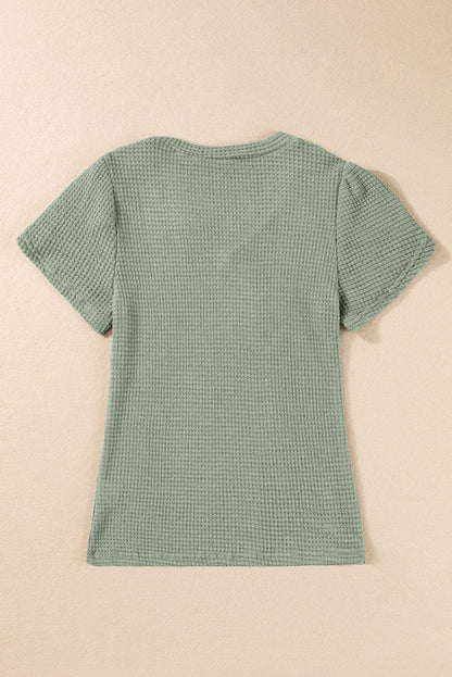 Green Waffle Knit T-Shirt with Petal Sleeves