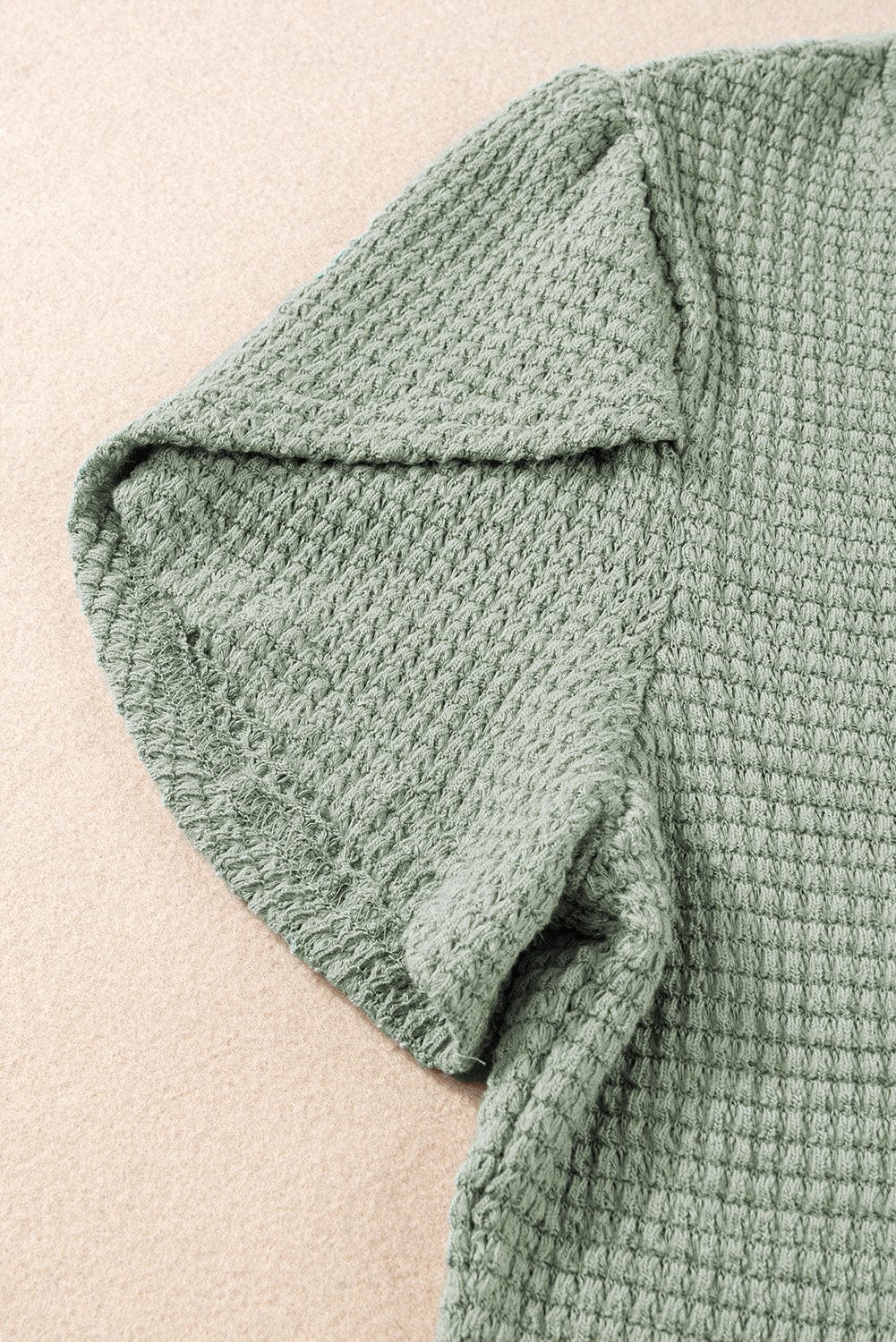 Green Waffle Knit T-Shirt with Petal Sleeves