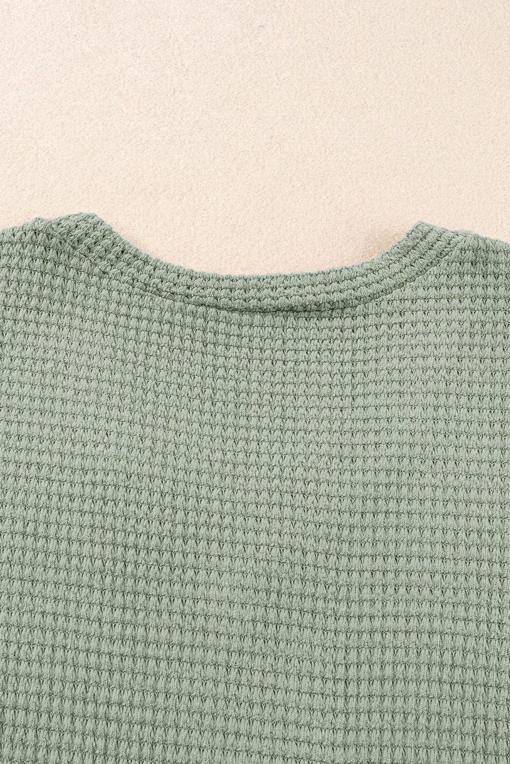 Green Waffle Knit T-Shirt with Petal Sleeves