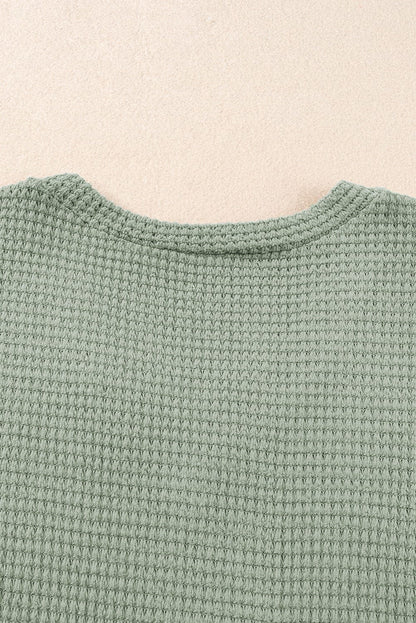 Green Waffle Knit T-Shirt with Petal Sleeves
