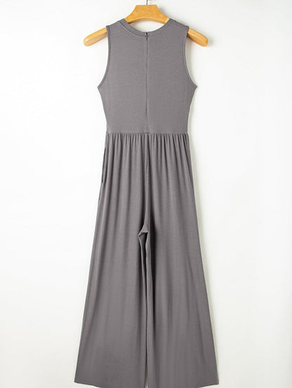 Grey A-Line Cinched Waist Sleeveless Jumpsuit