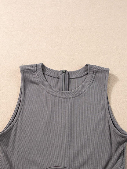 Grey A-Line Cinched Waist Sleeveless Jumpsuit