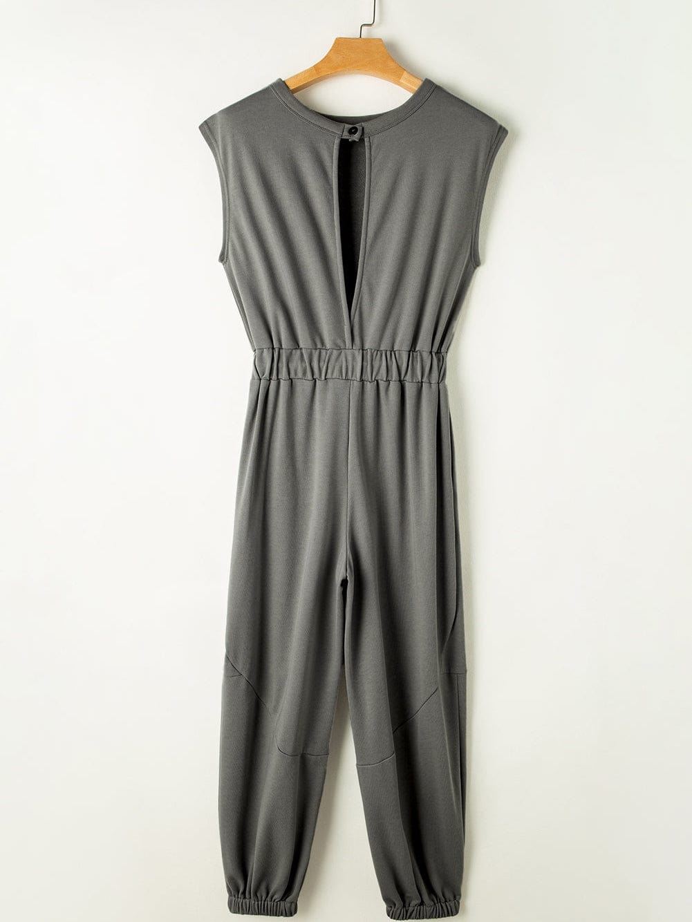 Grey Cap Sleeve Drawstring Jumpsuit with Open Back