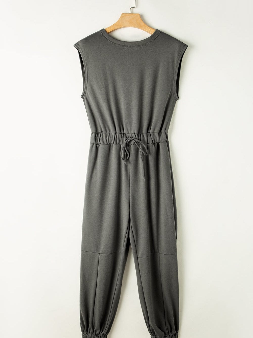 Grey Cap Sleeve Drawstring Jumpsuit with Open Back
