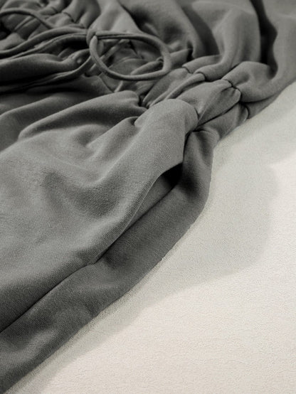 Grey Cap Sleeve Drawstring Jumpsuit with Open Back