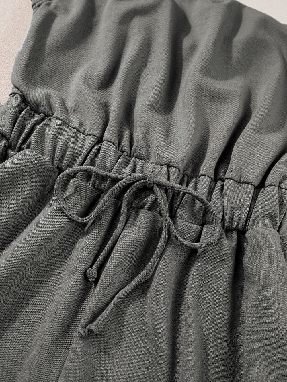 Grey Cap Sleeve Drawstring Jumpsuit with Open Back