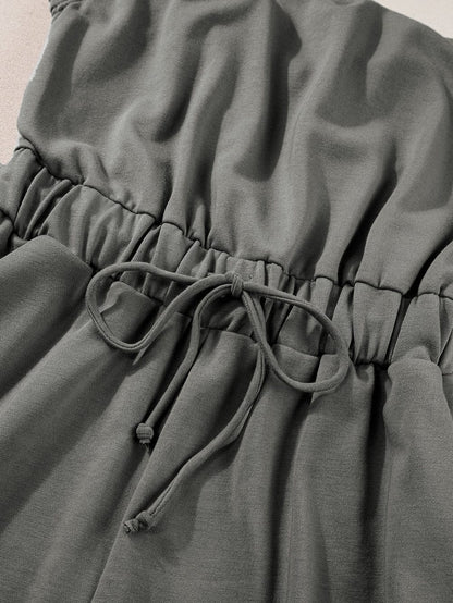 Grey Cap Sleeve Drawstring Jumpsuit with Open Back