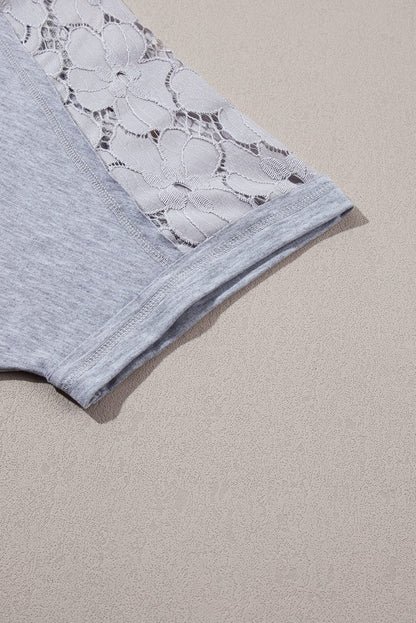Grey Floral Lace Patchwork Ruffle T-shirt Mini Dress