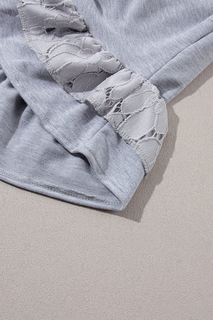 Grey Floral Lace Patchwork Ruffle T-shirt Mini Dress