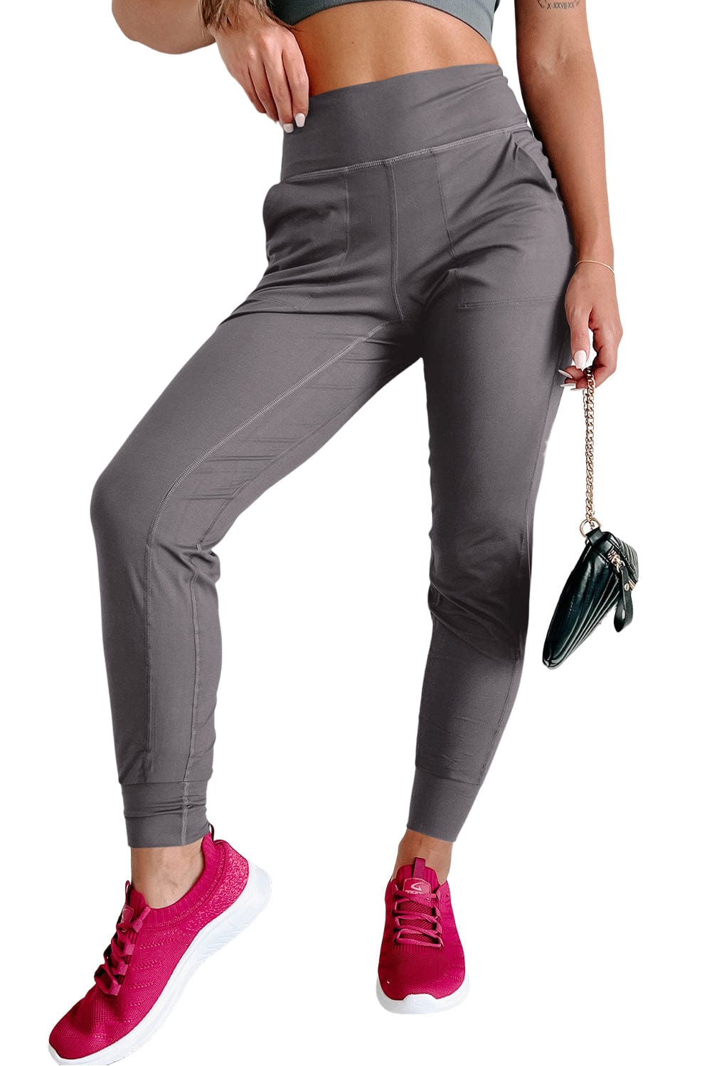 Grey Stitch Detail High-Rise Pocket Joggers