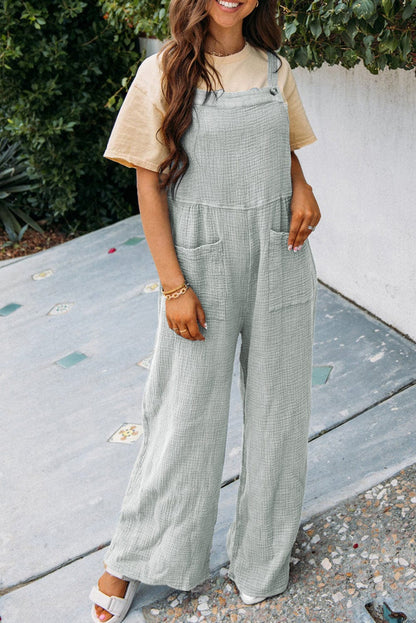 Grey Strappy Buttoned Jumpsuit with Wide Legs