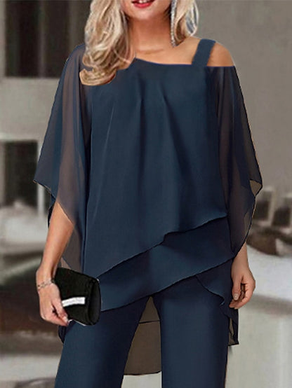 Jumpsuits for Women Summer Dressy Button Solid Color Cold Shoulder Business Party Office Elegant Straight Regular Fit Half Sleeve Cold Shoulder Black White Red S M L Summer - LuckyFash™