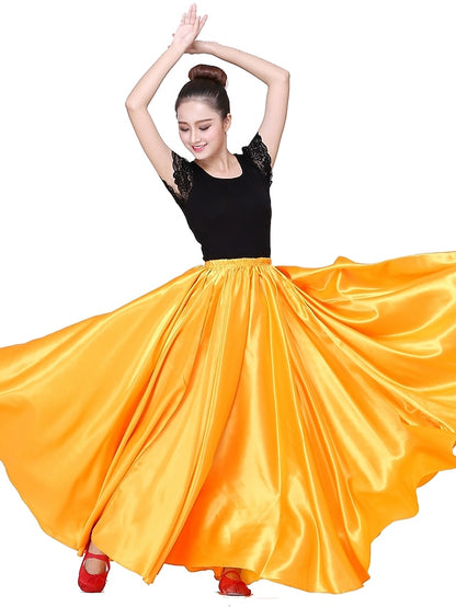 Flamenco Dress Spain Latin Ballroom Dance Skirts Gore Women's Performance Natural Matte Satin - LuckyFash™