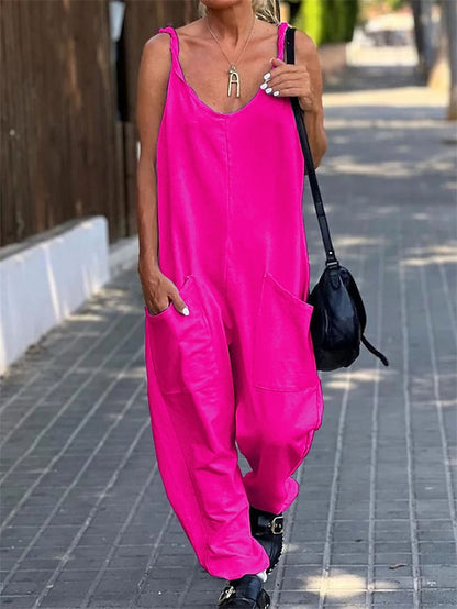 Jumpsuits for Women Summer Maternity Pocket Solid Color V Neck Streetwear Street Daily Loose Fit Spaghetti Strap Black White Pink S M L - LuckyFash™