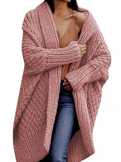 Women's Cardigan Open Front Chunky Knit Acrylic Knitted Fall Winter Long Outdoor Daily Going out Fashion Casual Soft Long Sleeve Solid Color Pink Camel Green S M L
