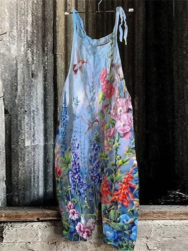 Jumpsuits for Women Print Animal Trug Life Square Neck Casual Daily Holiday Regular Fit Sleeveless Blue Purple Yellow S M L Spring Summer Fall