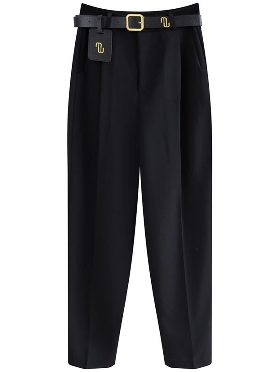 Women's Dress Pants Spandex Plain Black Khaki Fashion High Waist Ankle-Length Street Daily Fall Winter