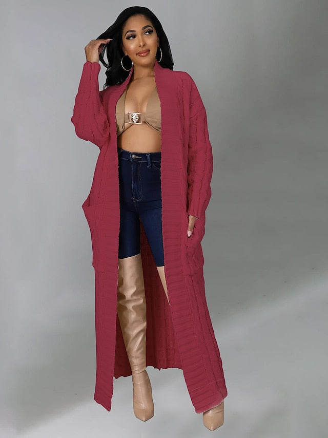 Women's Cardigan Sweater V Neck Chunky Knit Cotton Knitted Drop Shoulder Fall Winter Tunic Home Daily Sexy Long Sleeve Solid Color Red Brown Black Yellow S M L