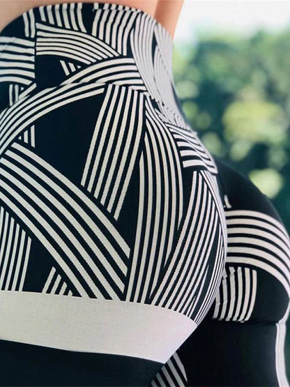 Women's Leggings Polyester Stripe Robin's Egg Blue White Active High Waist Ankle-Length Outdoor Yoga Fall Winter