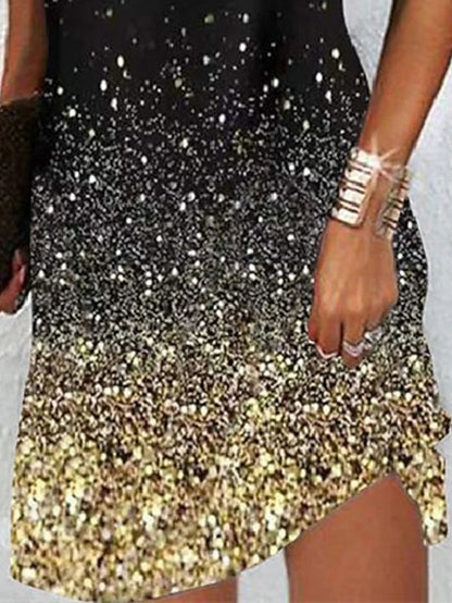 Women's Dress - Casual Dress Shift Dress Mini Dress Gold Short Sleeve Animal Print Spring Summer V Neck Fashion Daily Weekend Loose Fit 2023 S M L XL XXL 3XL 4XL 5XL