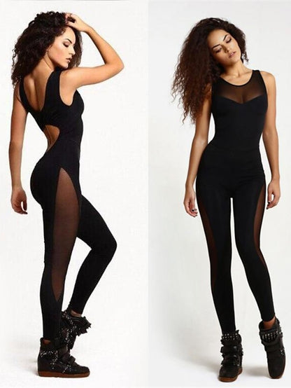 Women's Onesie Workout Sets See Through Solid Color Bodysuit Black Spandex Yoga Fitness Dance Moisture Wicking Sport Activewear Stretchy Slim - LuckyFash™