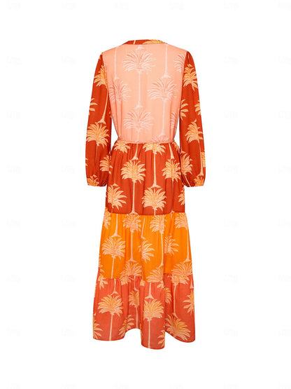 Floral Tassel Fringe V Neck Midi Dress