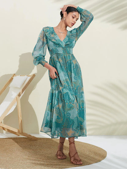 Chiffon V Neck Wedding Guest Dress, Vacation Dress