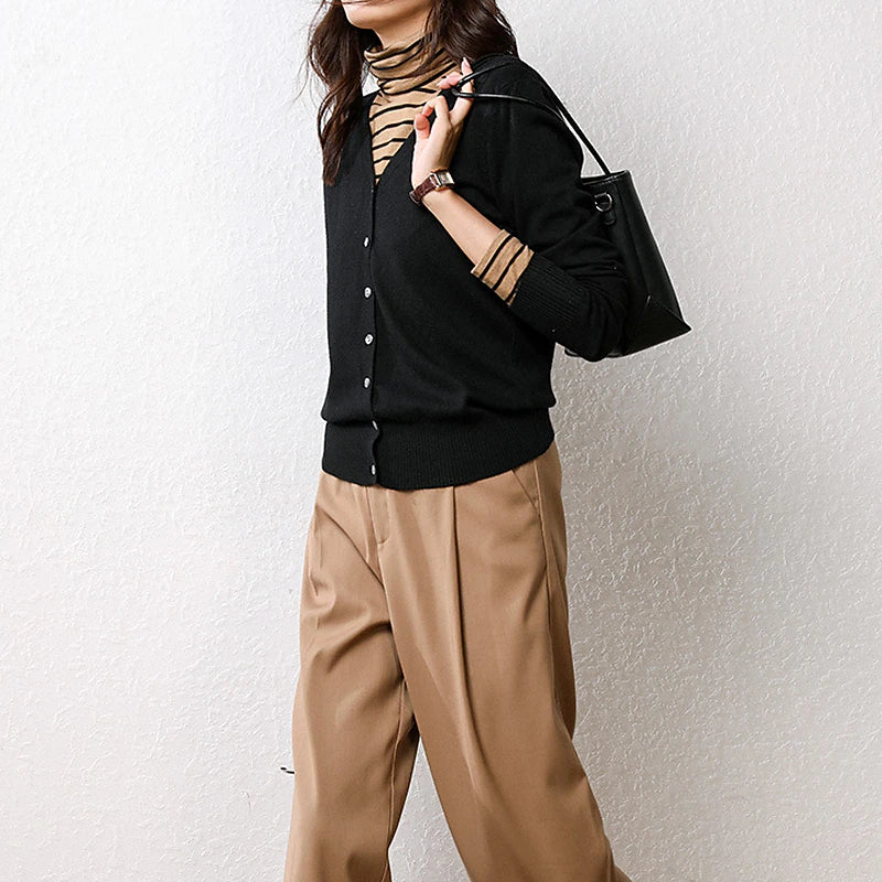 Women's Cardigan Sweater V Neck Ribbed Knit Polyester Button Fall Winter Short Daily Going out Weekend Stylish Casual Soft Long Sleeve Solid Color Haze blue Black White S M L